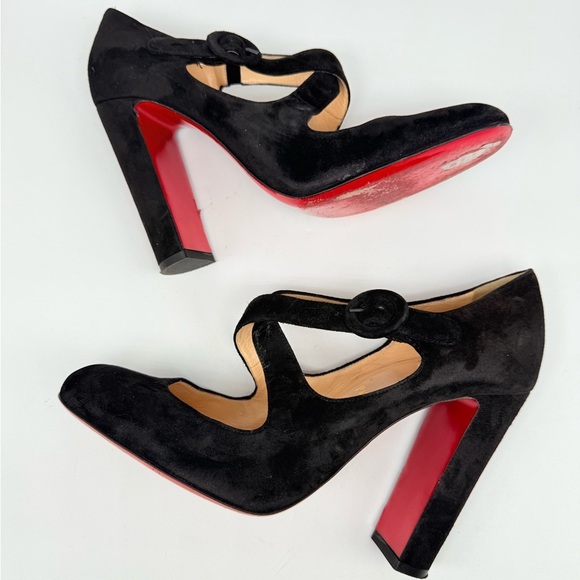 Christian Louboutin Miss Ellen 100 Black Suede Buckle Strap Block Heels EU 40 - Picture 6 of 9